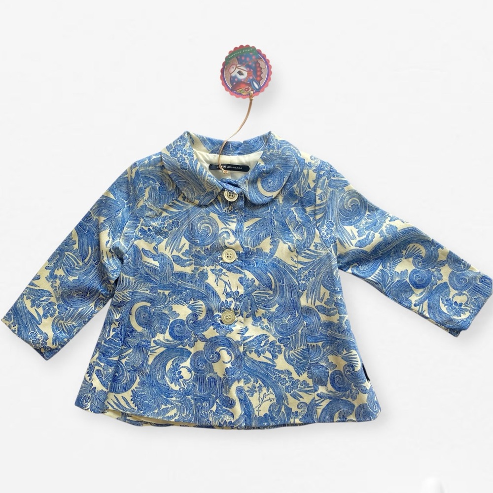 Little Akiabara Cream & Blue patterned baby tunic dress coat jacket 12M